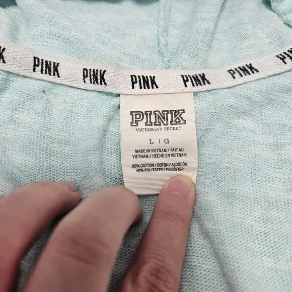 PINK Victoria's Secret Blue Lightweight Hooded Sweater Size Large - Picture 3 of 7